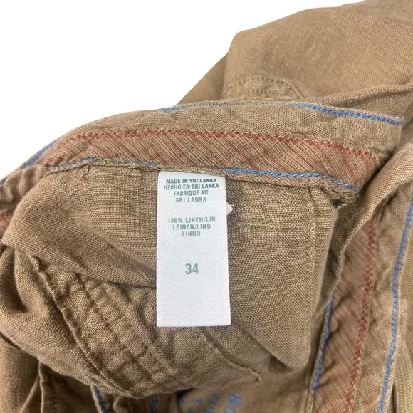 Lucky Brand Mens 100% Linen Drawstring Cargo Shorts Tan Brown Size 34 - Picture 4 of 8
